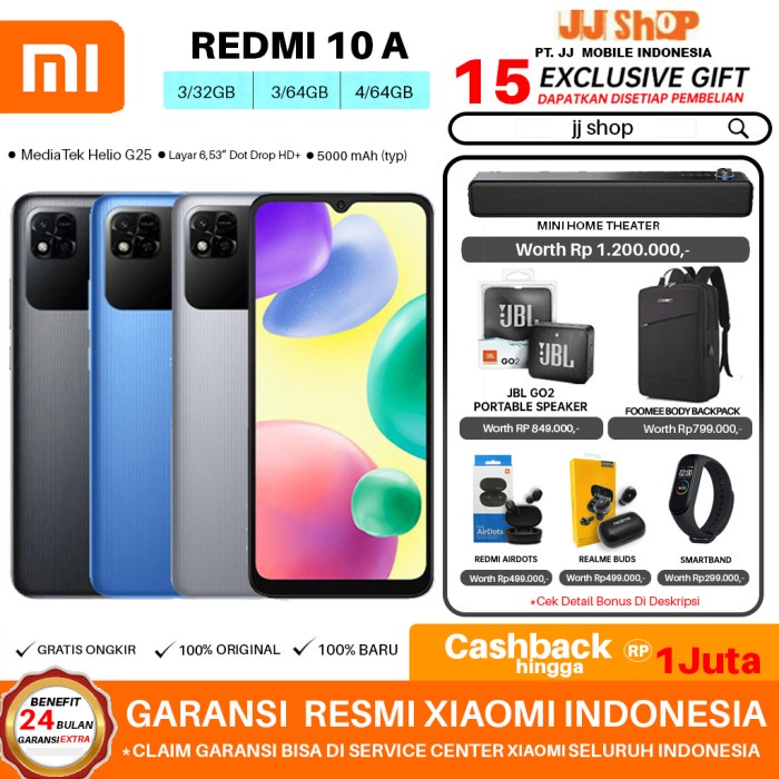 XIAOMI REDMI 10A 4/64 3/64 3/32 GB RAM 4GB 3GB ROM 32GB 64GB GARANSI RESMI TAM