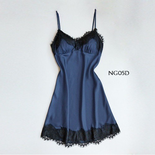 [PALING LARIS] LINGERIE SEXY BAJU TIDUR WANITA DEWASA NIGHT GOWN SATIN NAVY NG05D