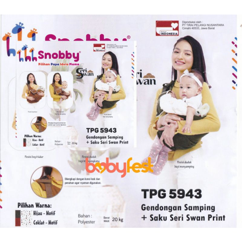 Snobby Gendongan Samping Tas Bayi Medium Kecil Bantal Peang Seri Swan Saku Motif