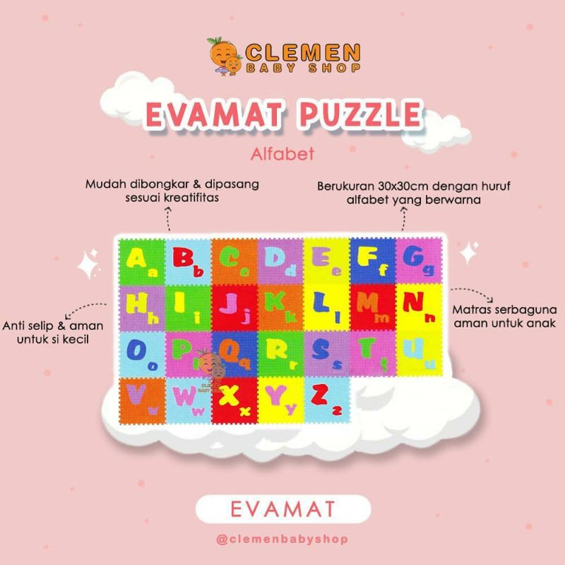 Evamat Puzzle Alfabet (Abjad) 30x30cm (Isi 26 Pcs)