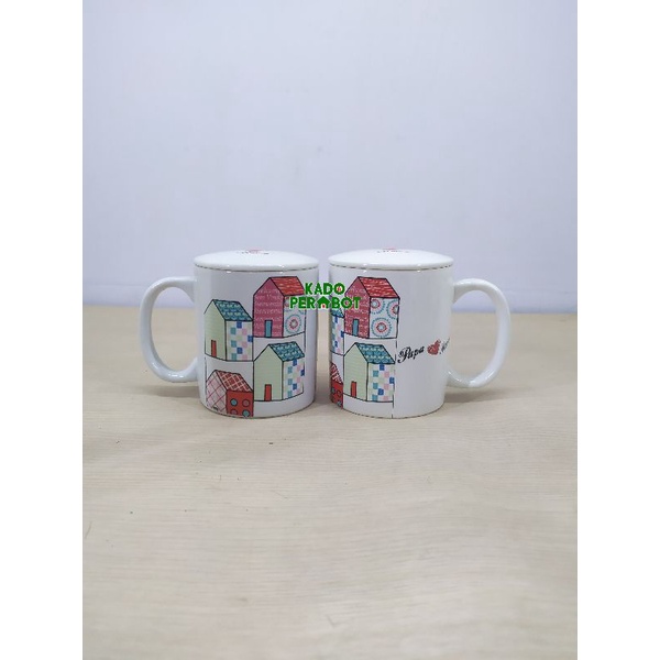 Mug Papa Mama tutup set keramik Premium 2set