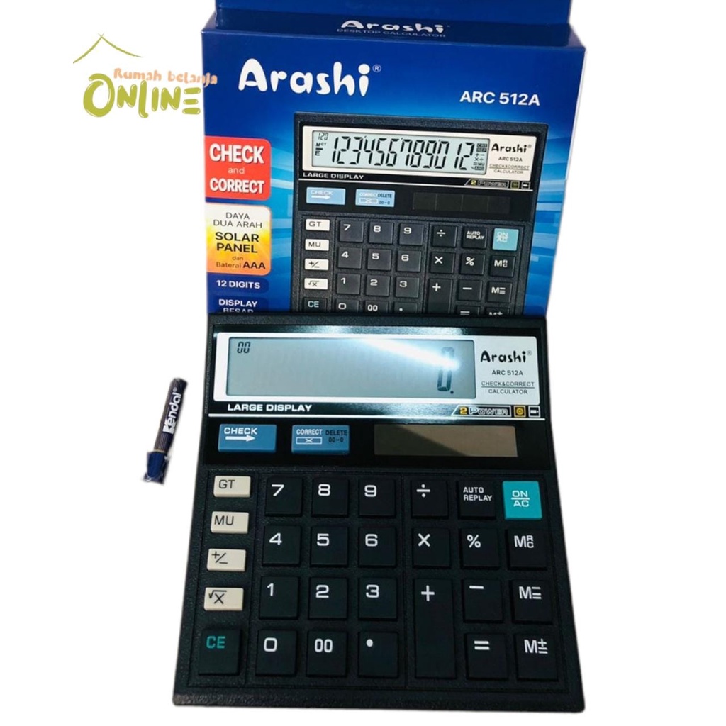 Arashi Desktop Calculator ARC 512A Kalkulator 12 Digit Check And Correct Solar Panel