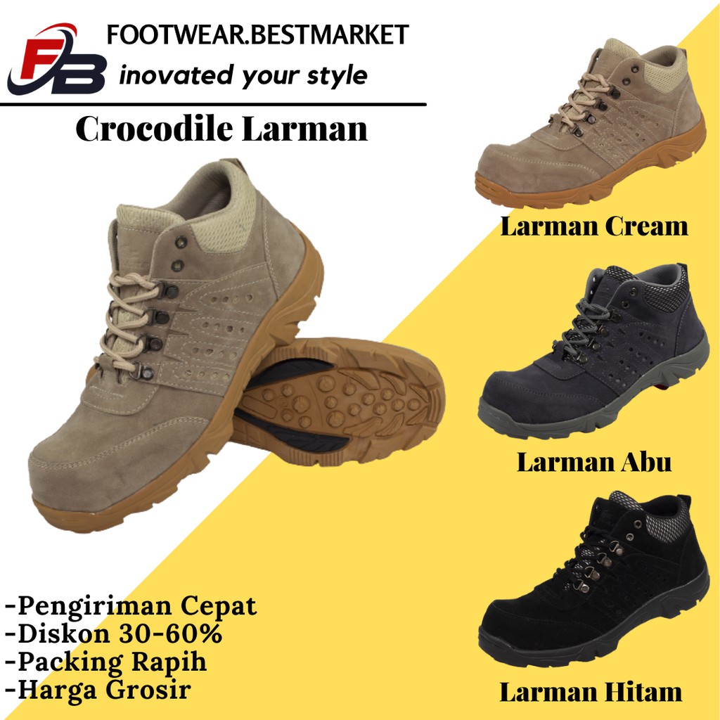 sepatu pria boots safety ujung besi crocodile larman sepatu gunung hking muncak outdoor [BISA COD] !