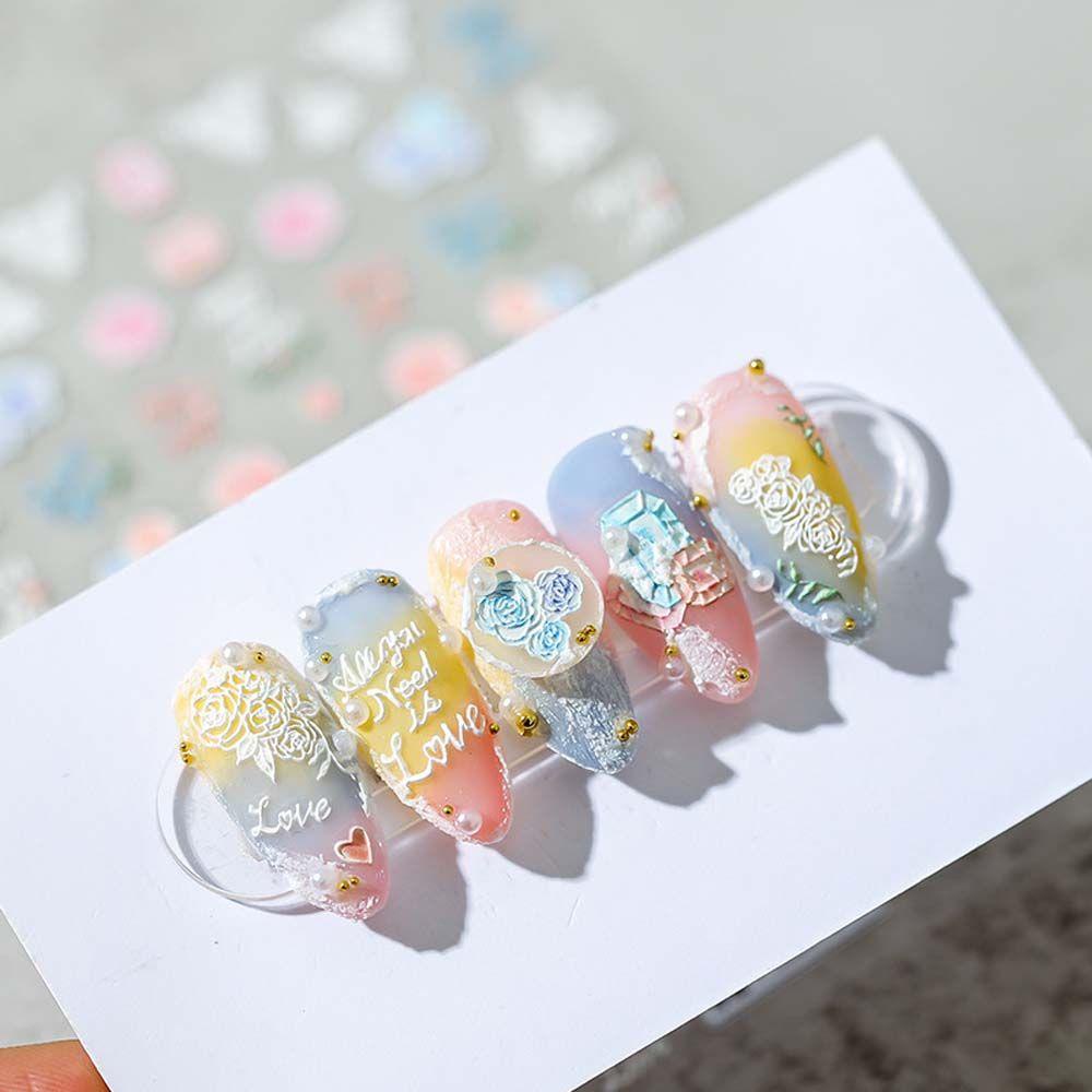 MXBEAUTY Bunga Stiker Kuku Bentuk Garis Jepang Relief Perekat Diri Dekorasi Nail Art