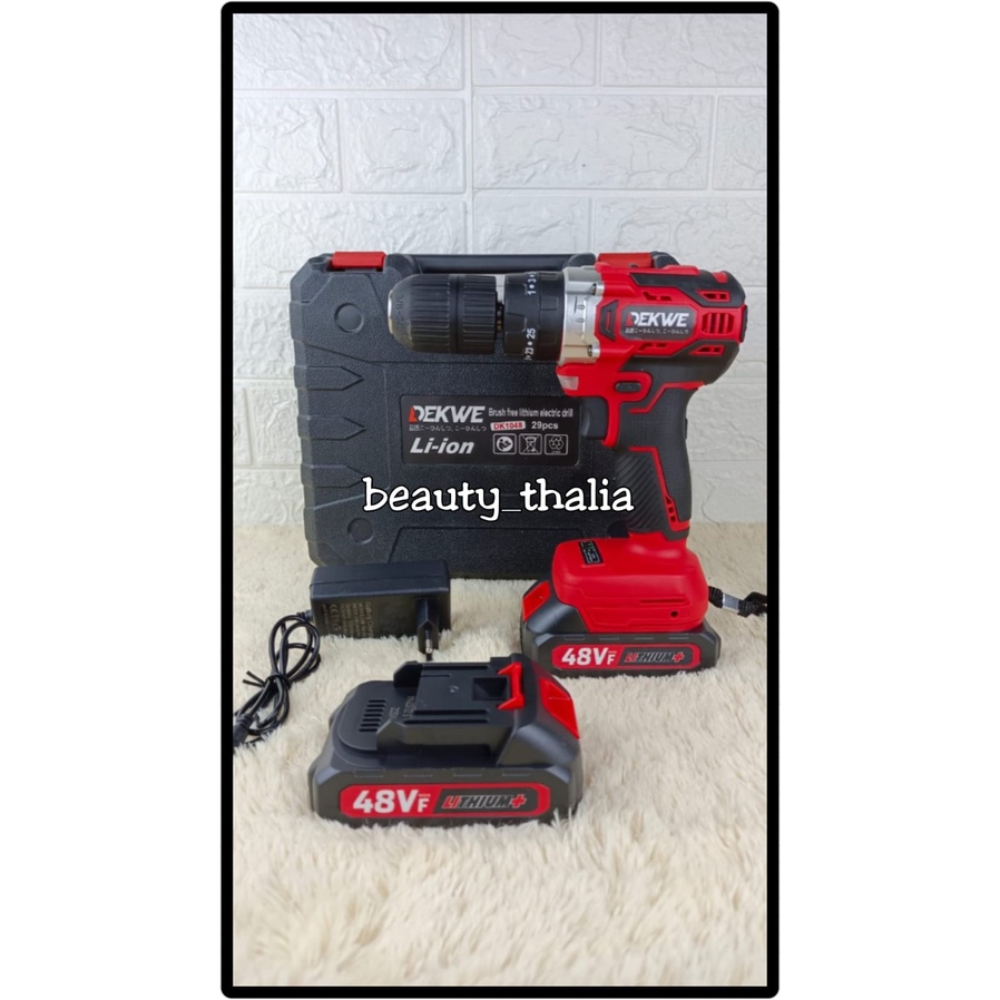 Cordless drill baterai brushless DEKWE 48v-13mm Set 1048