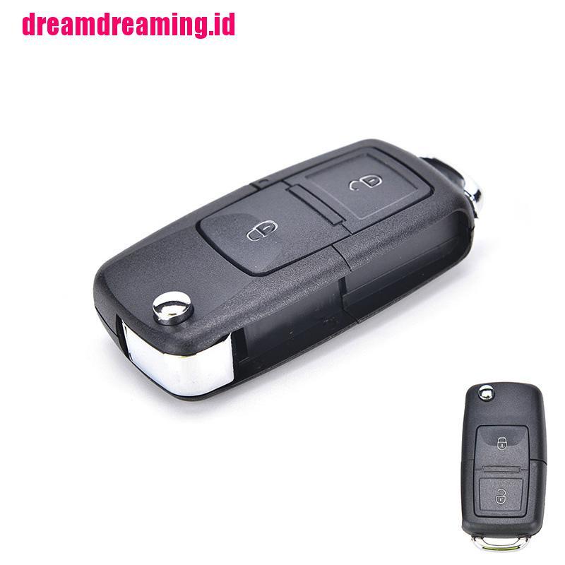 (dreamdreaming.id) Rumah / Casing Kunci Remote Lipat 2 Tombol Plastik Warna Hitam Untuk VW VOLKSWAGEN MK4 GOLF