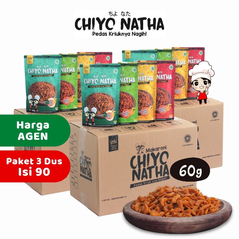 

Paket 3 DUS (isi 90) Makaroni Chiyo Natha 60 gram Makanan Ringan Cemilan Pedas Kriuk