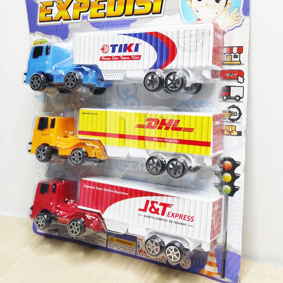 Truck Ekspedisi Tiki J&amp;T DHL Mainan Truk Container Pengangkut Barang