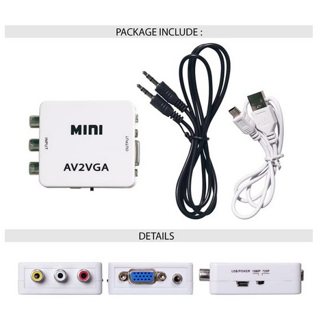 Box Adapter Converter Mini HD av2vga AV RCA CVBS to VGA Video HDTV