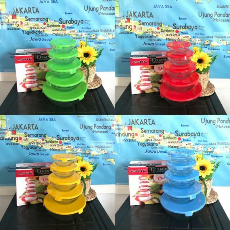 mangkok set mangkok beranak bahan kaca : MANGKOK 5 SUSUN GLASS BOWL SET HC.