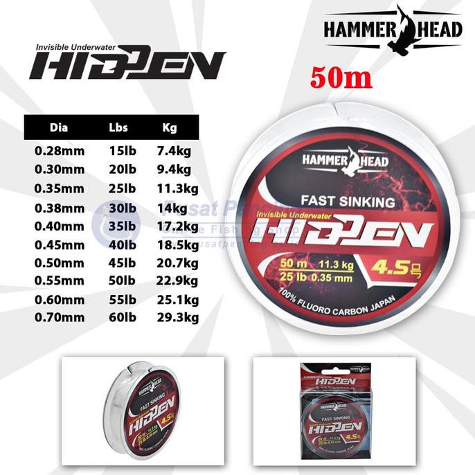 Hammerhead Hidden (50M) 100 % Fluorocarbon Leader - 0.28Mm-15Lb