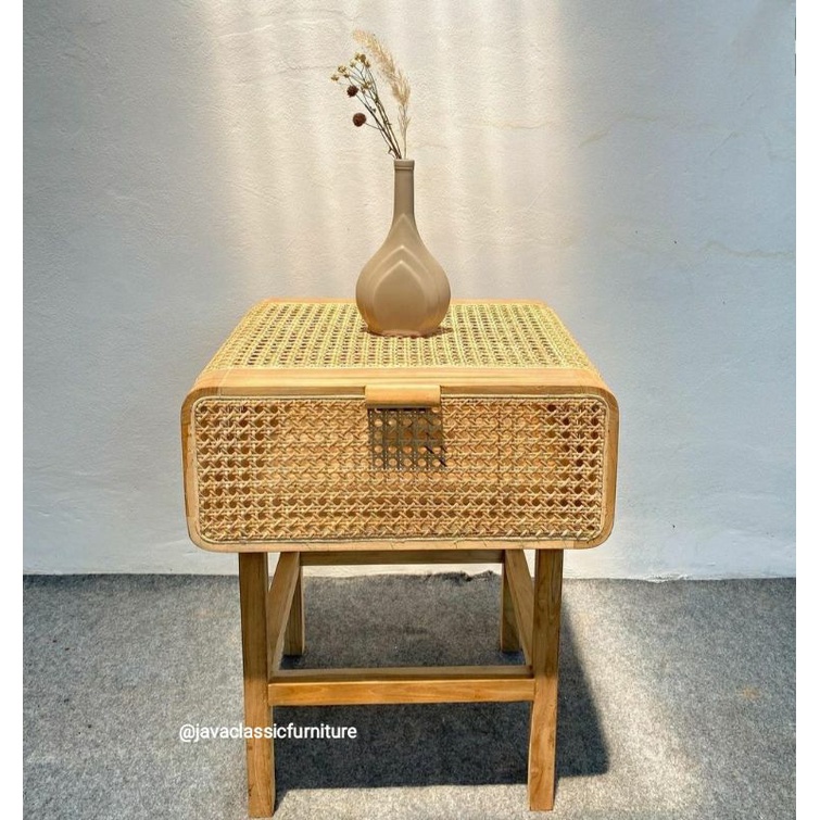 NAKAS RETRO MINIMALIS FULL ROTAN BESIDE TABLE SAMPING BED KAMAR TEMPAT TIDUR VINTAGE MURAH BAHAN KAYU JATI JEPARA-3