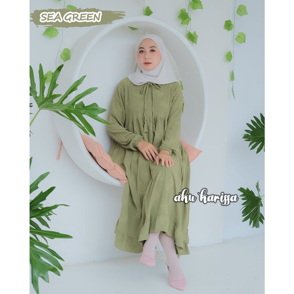 Midi dress nesya kringkel original by aku karissa cringkel pom pom terbaru baju muslim lucu modis terbaru muslimah fashion ootd kondangan hangout remaja kondangan