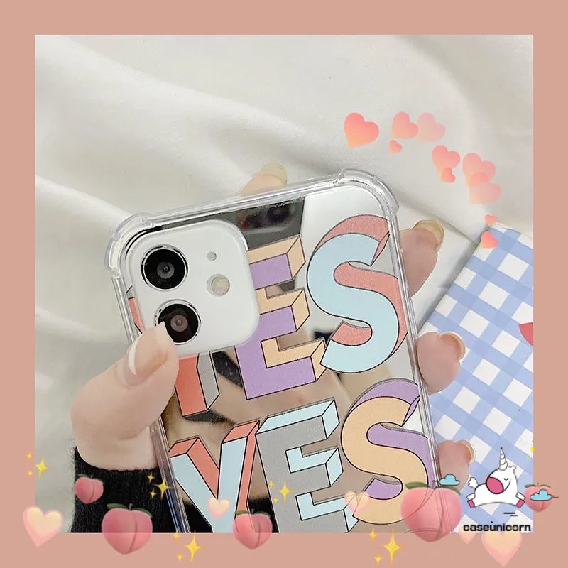 Soft Case Desain Tulisan YES Make up Aksen Cermin Tahan Banting Untuk IPhone 7plus 8plus 11 13 12 Pro Max X XS Max XR SE 2020 7 8 Plus