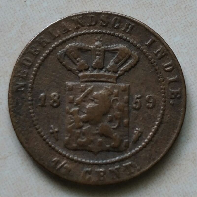 Koin Kuno 1/2 Cent Nederland Indie 1859 Benggol