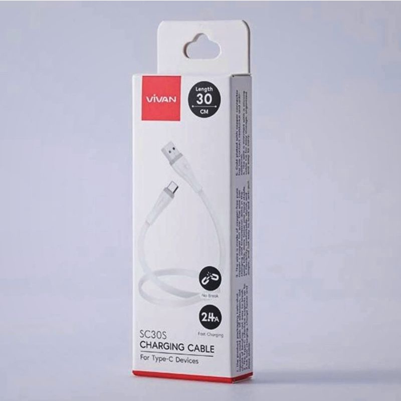 (VIVAN C30S) Kabel data Type C 30cm Kabel Powerbank Usb C Fast Charging 2.4A