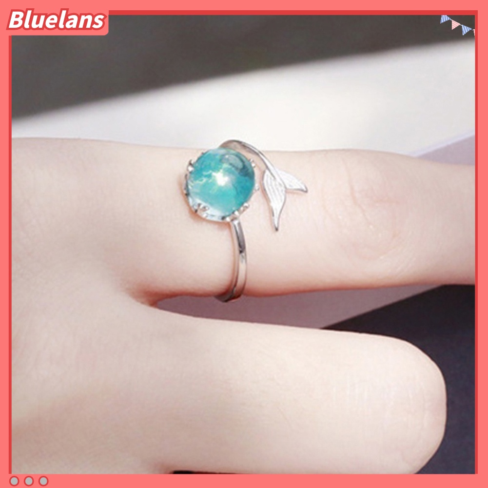 Bluelans Adjustable Mermaid Tail Blue Rhinestone Bubble Finger Opening Women Ring Gift