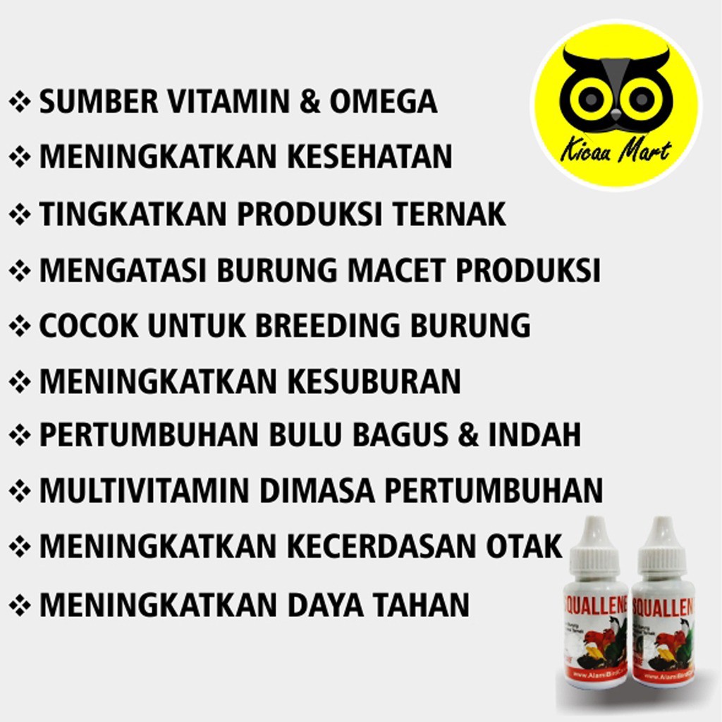 ALAMI SQUALLENE | MINYAK IKAN / FISH OIL VITAMIN KESEHATAN NAFSU MAKAN PRODUKSI BURUNG BIRD VTASQAA