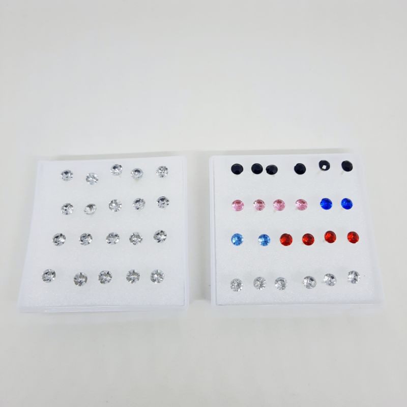 Anting Motif Diamond isi 12 pasang Murmer Kemasan Box Grosir