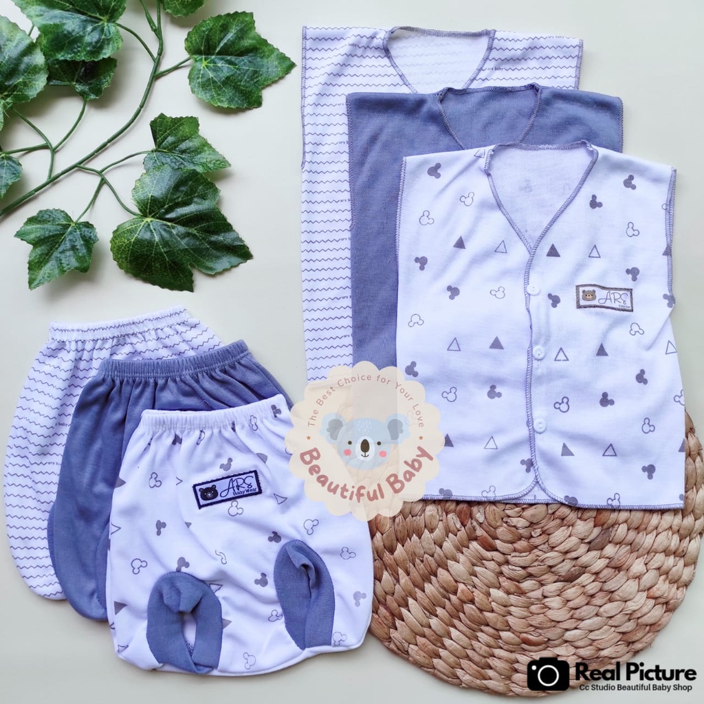 Baby.ou - 3 Stel Setelan Baju Bayi Baru Lahir Tangan Kutung Celana Pop Usia 0 sd 3 Bulan Motif ABU SERIES - Setelan Baju Bayi Newborn Abu - Celana Pop Bayi - Celana Kacamata Bayi