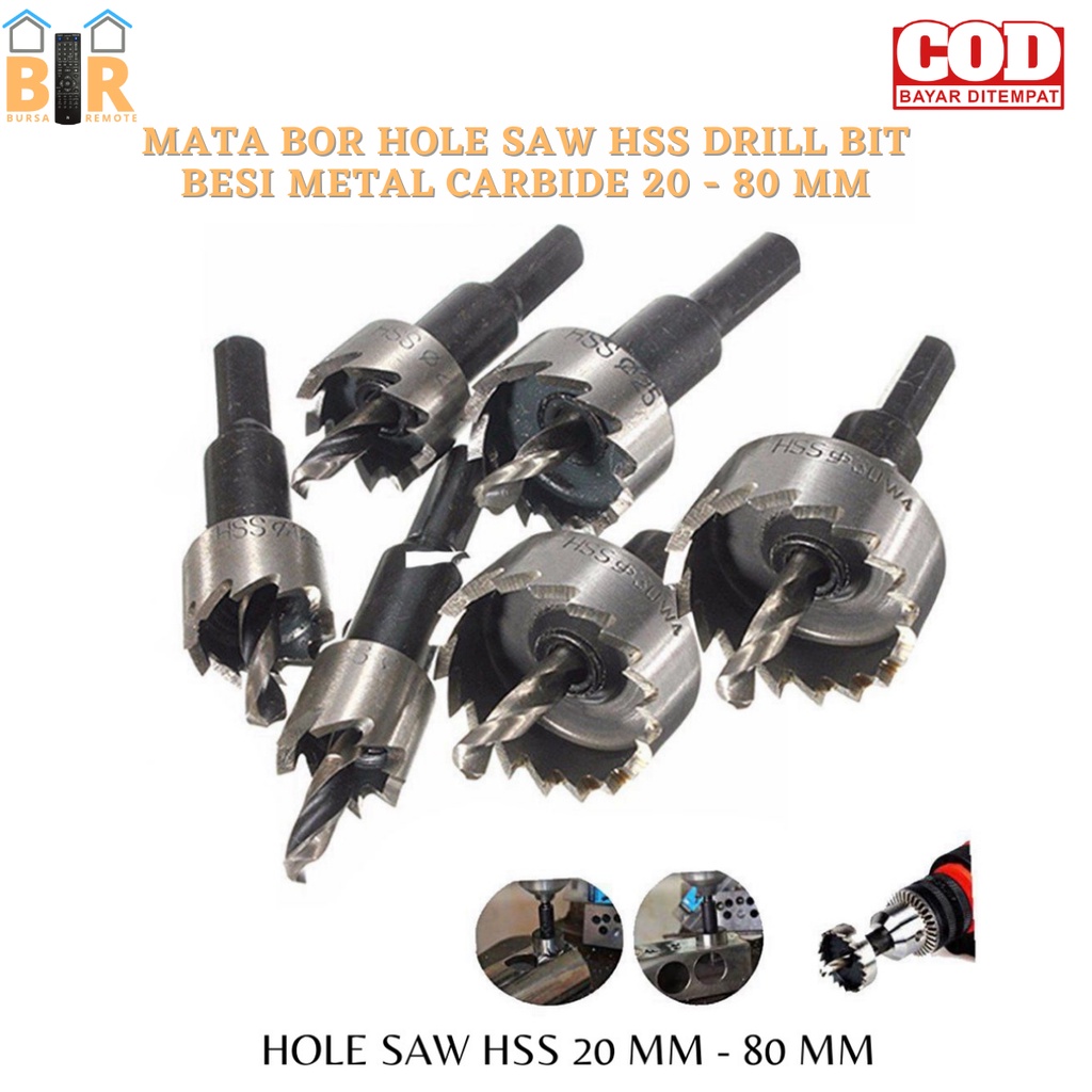 Mata Bor Hole SAW HSS Drill Bit Besi Metal Carbide 20 - 80mm