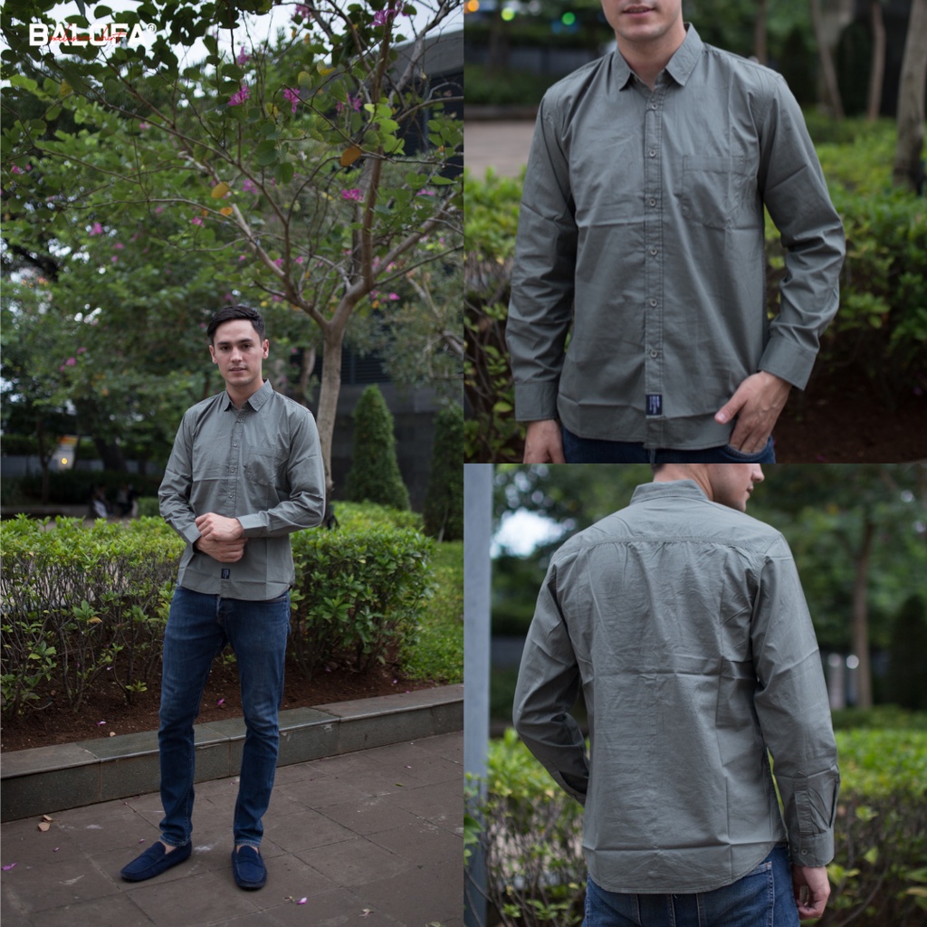 Balofa Kemeja Cotton Basic Casual Pria Lengan Panjang