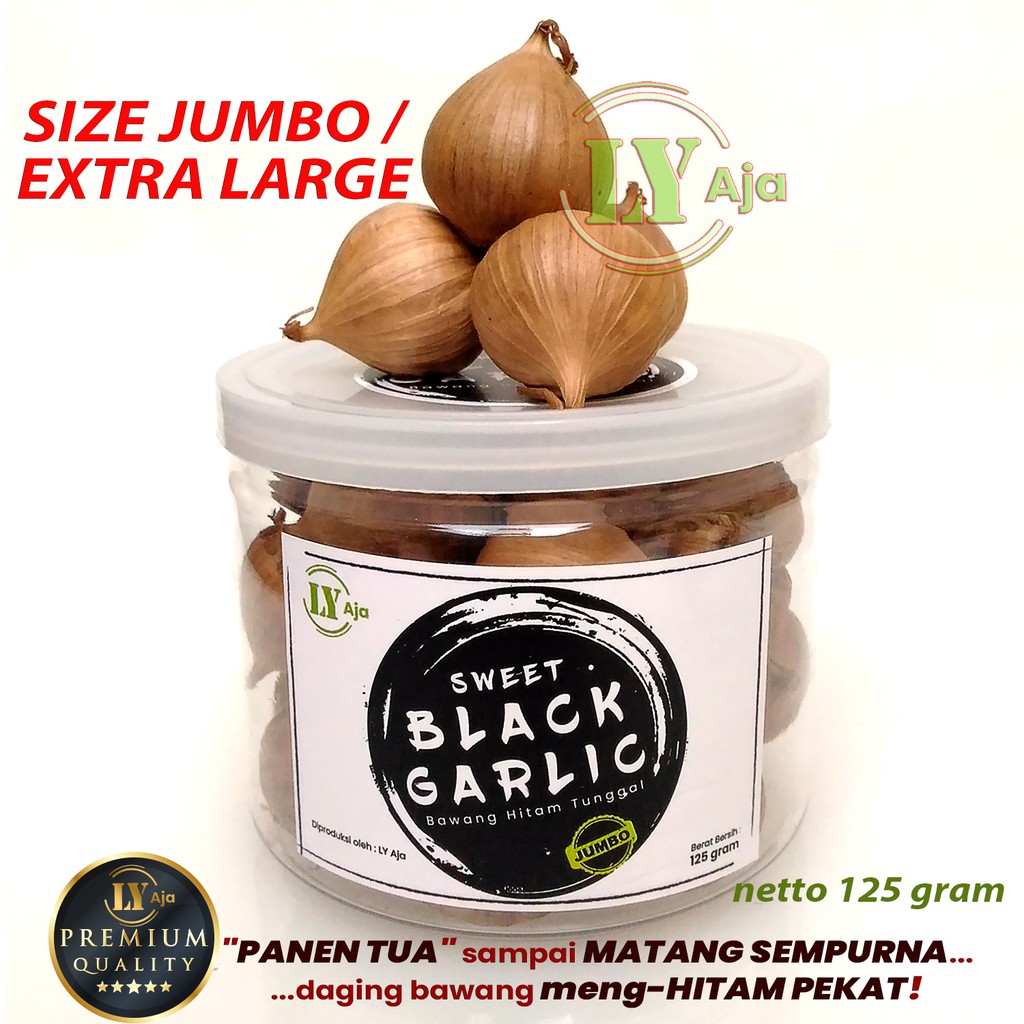 Bawang Hitam Tunggal Lanang 125 Gram Sweet Black Garlic LY Aja Size Kecil Sedang Besar Jumbo Super Premium 125 Gr