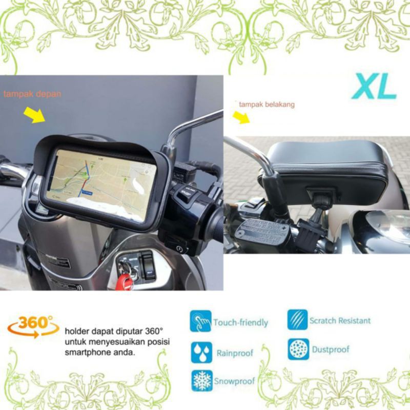 Holder HP Waterproof + Kanopi pasang Stang & Spion Motor Size XL (7in)