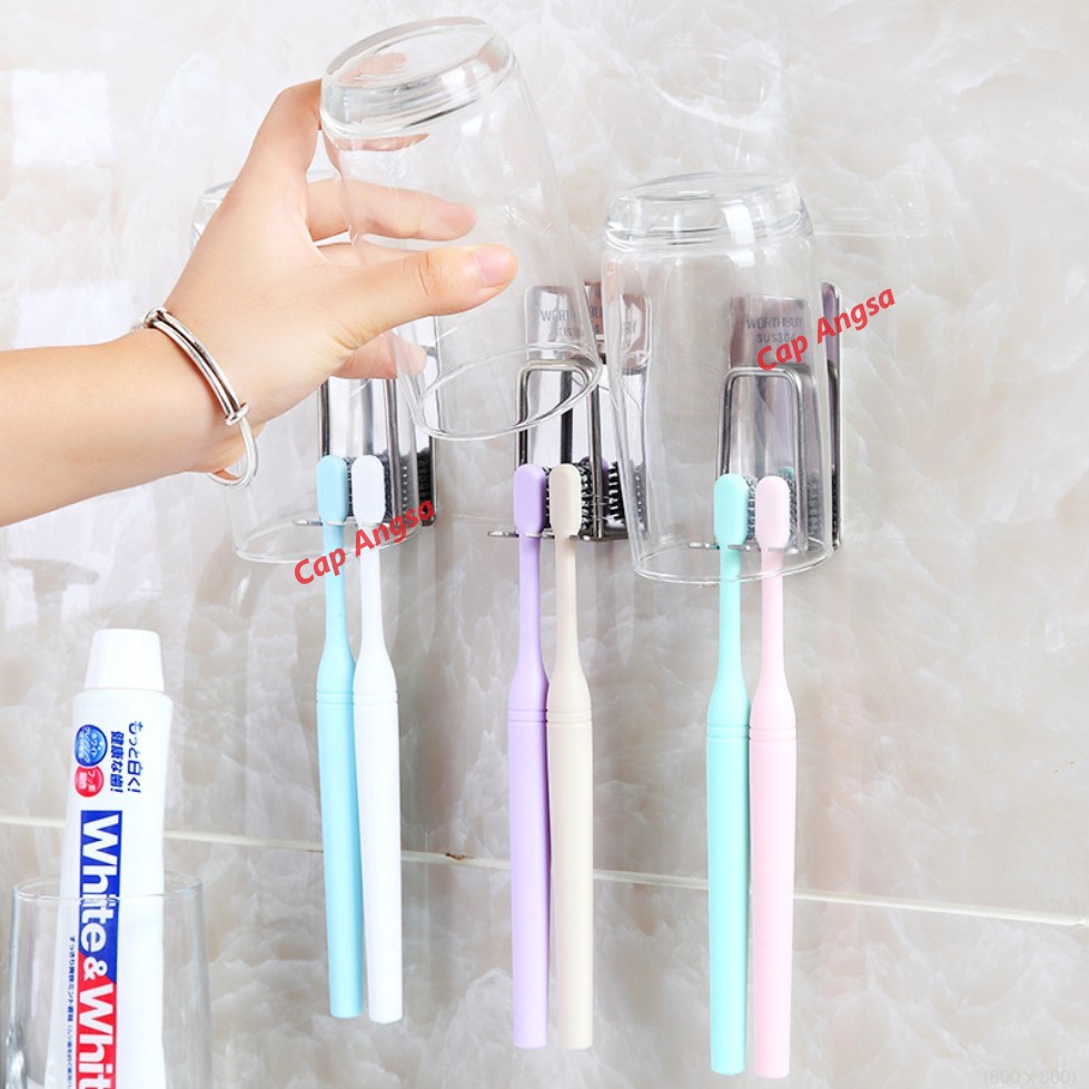 TEMPAT SIKAT GIGI CANTOLAN GELAS TOOTHBRUSH AND CUP GLASS HOLDER TEMPEL DINDING TOOTH BRUSH WALL MOUNT