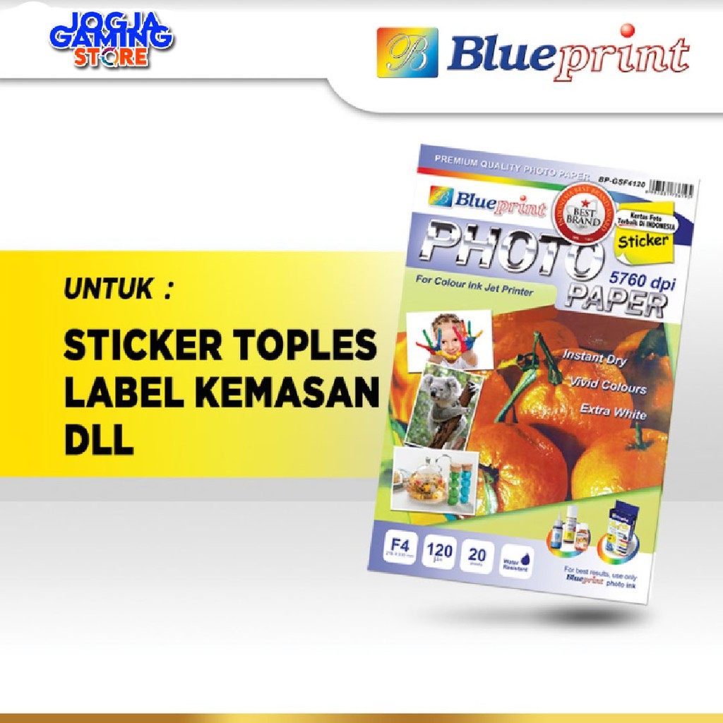 

Kertas Stiker / Sticker Paper Glossy BLUEPRINT F4 120 gsm