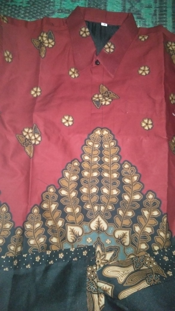 Kemeja Batik Pria Lengan Panjang Pendek Lapis Furing Reguler Fit Kembang Biru