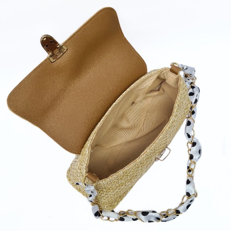 Tas Wanita Clutch Model Rajut Anyam Sling Shoulder Bag Rantai Pita TW202