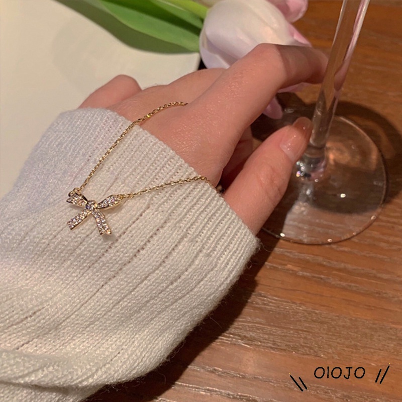 Korea In Wanita Kristal Kupu-kupu Kalung Gadis Ikatan Simpul Rantai Klavikula Wanita Tren Kalung Perhiasan Aksesoris Hadiah - ol