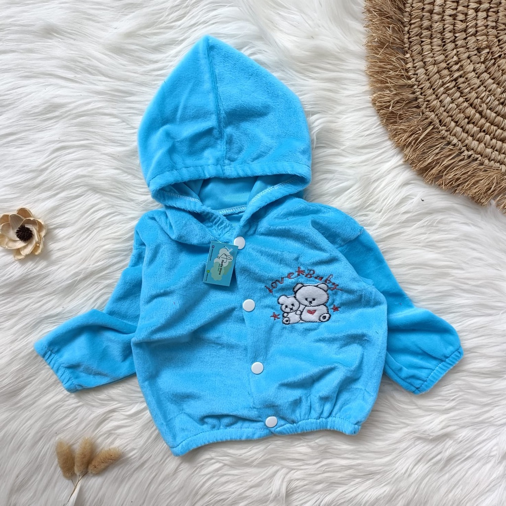 Jaket bayi kancing hoodie 3-12 bulan / jaket bayi lembut /jaket bayi halus