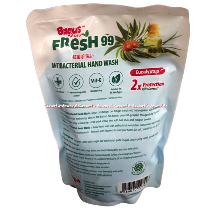 Bagus Fresh 99 Antibacterial Hand Wash 375ml Luwak Coffee Eucalyptus Sabun Cuci Tangan Keluarga Kuman Sabun Refill Isi Ulang Kemasan Pouch Bagus Fresh99 Wangi Kopi Minyak Kayu Putih