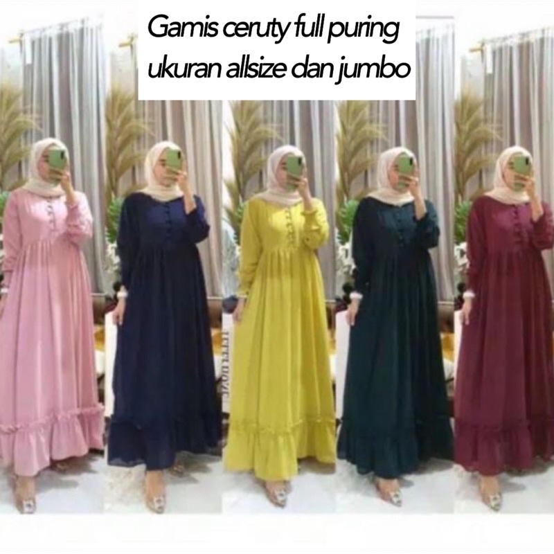 Gamis Ceruty Polos Shahnas Maxy Ceruty Bebydoll Tempel Bawah