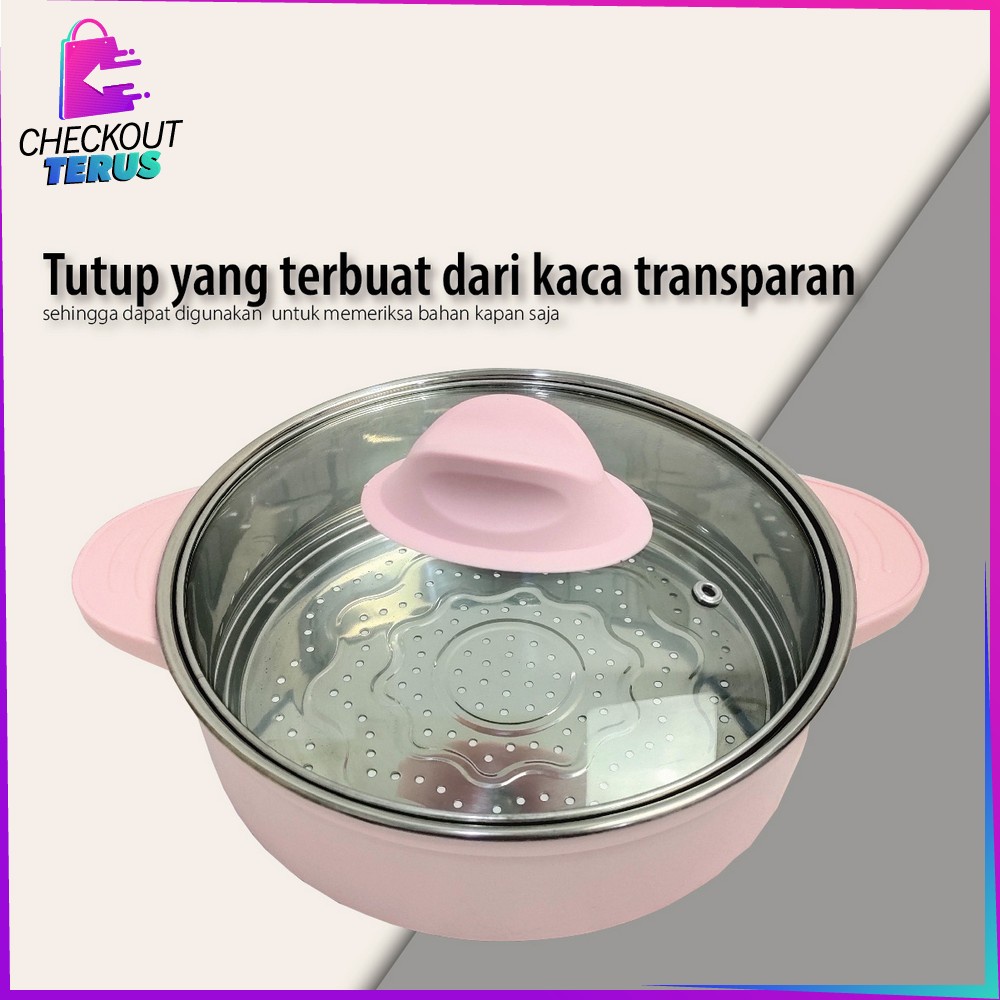 CT C521 Panci Listrik Electric Kukusan Serbaguna Panci Anti Lengket Cooker Tingkat Lapisan Keramik Multifungsi