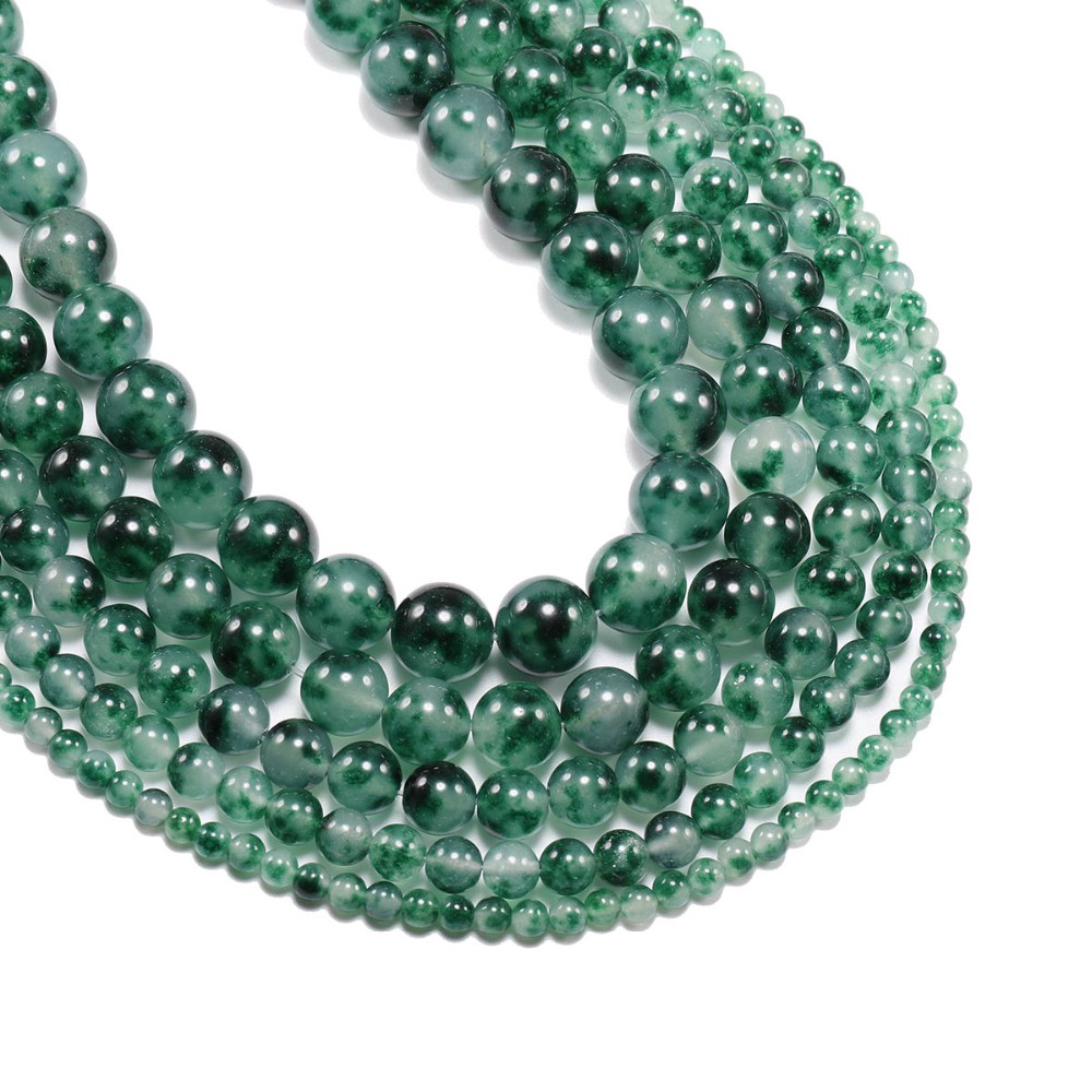 1 strand/lot Manik-manik hijau giok alami bulat manik-manik spacer longgar untuk membuat perhiasan gelang DIY