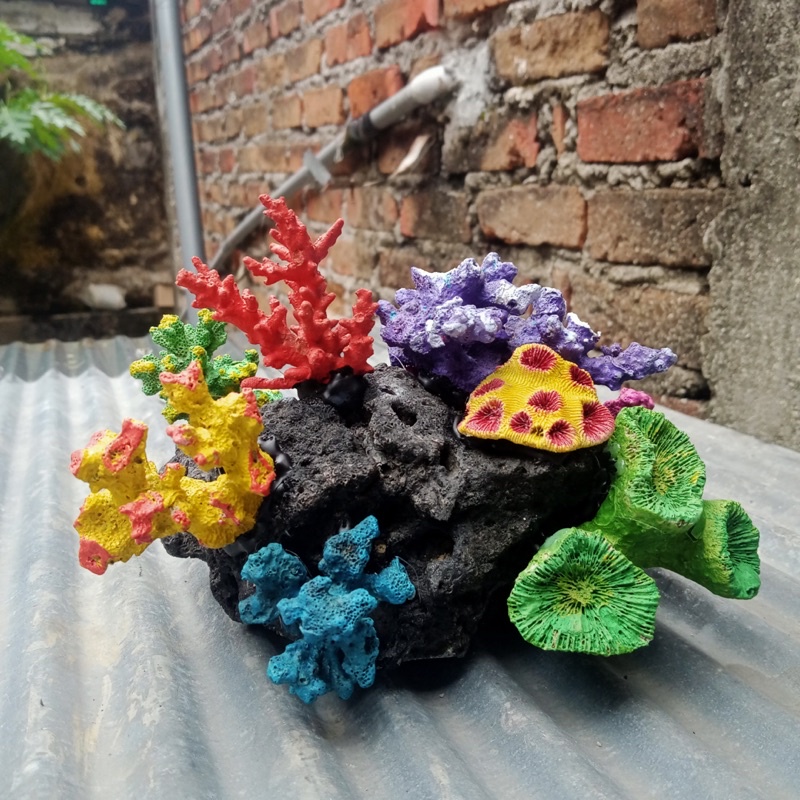 BATU KARANG RANGKAI HIASAN AQUARIUM UKURAN L / TRUMBU KARANG ORNAMEN BATU KARANG LAUT ASLI/ RUMAH IK