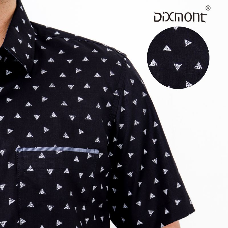 Dixmont Kemeja Pria Basic Formal Motif Lengan Pendek Hem MS00222