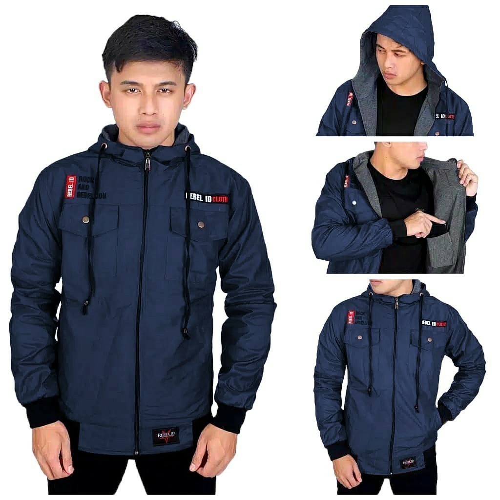 Jaket Semi Parka Taslan Original Rebel / Jaket parka / Jaket Motor #BisaCOD-Navy