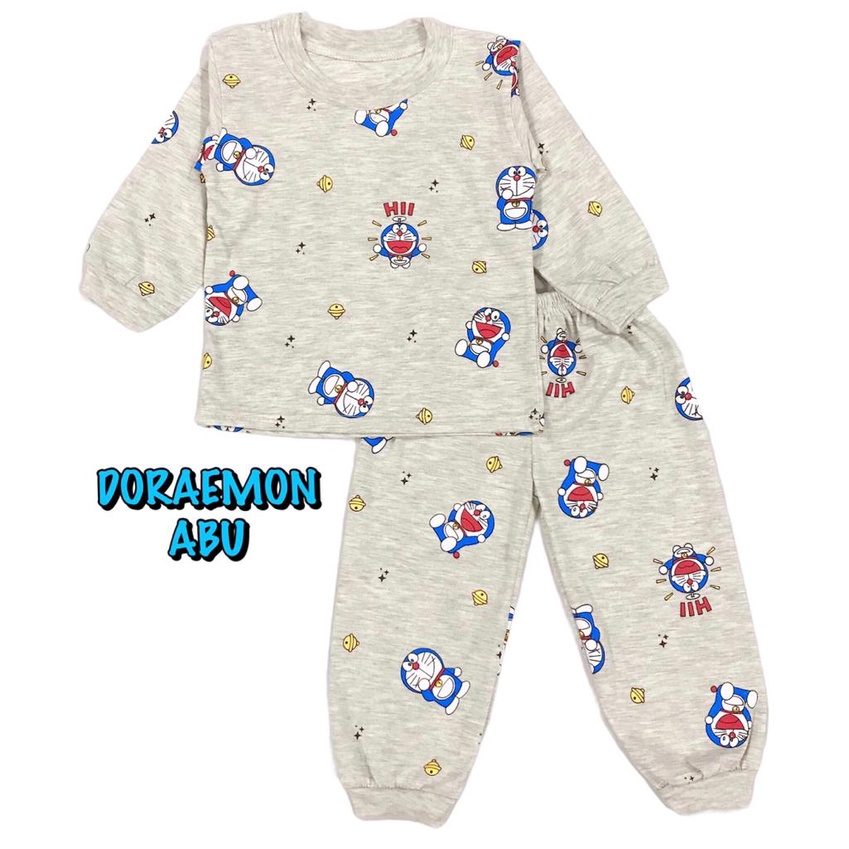 (1 KG MUAT 7 STEL)BAJU TIDUR ANAK KIDS LAKI-LAKI/COWOK SETELAN/STELAN BAHAN KAOS KATUN COMBED PP WARNA ABU DORA EMON