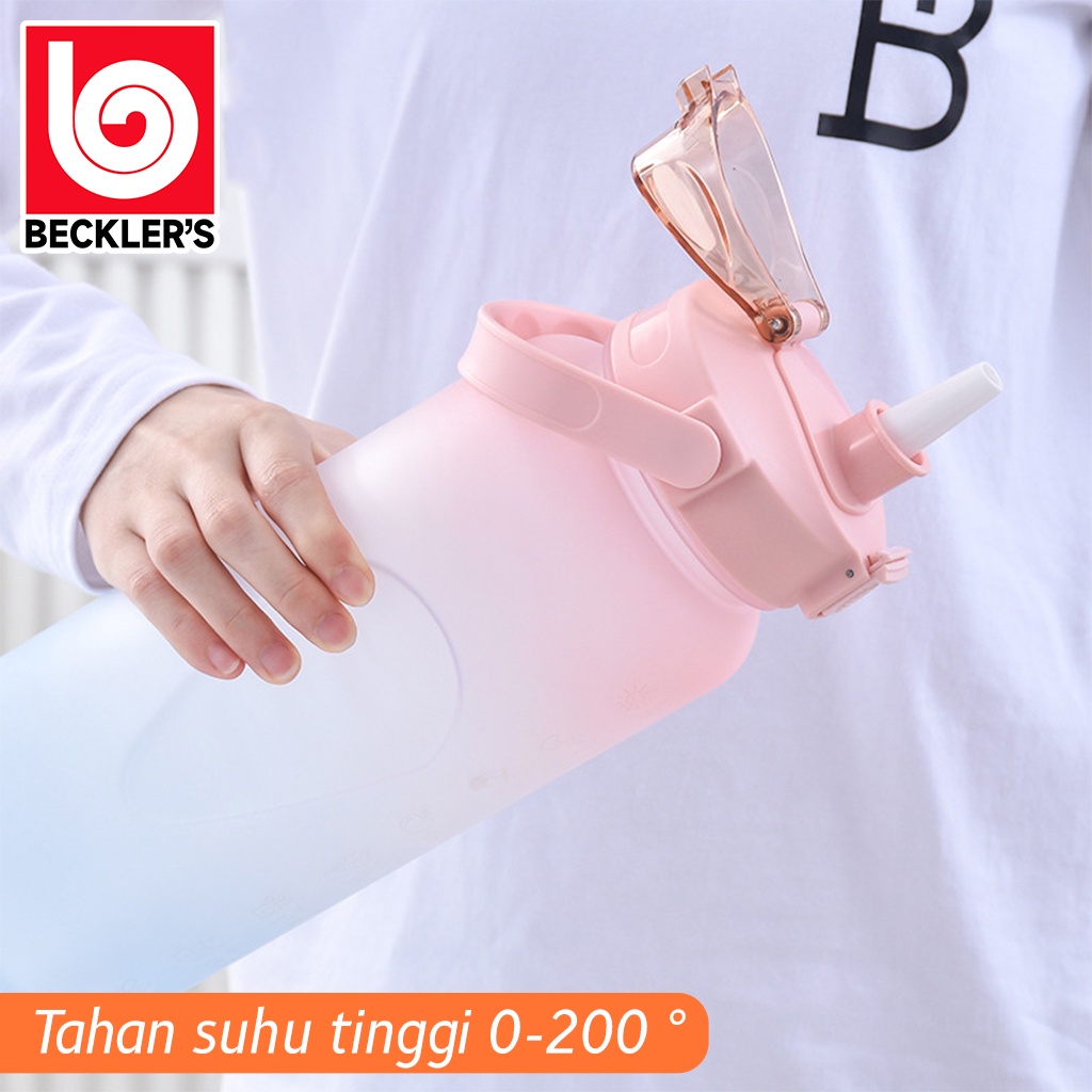 Beckler's Botol Minum Viral 2Liter Warna Gradasi / Botol Minum Viral Penanda Waktu Jumbo Full FREE STIKER!!