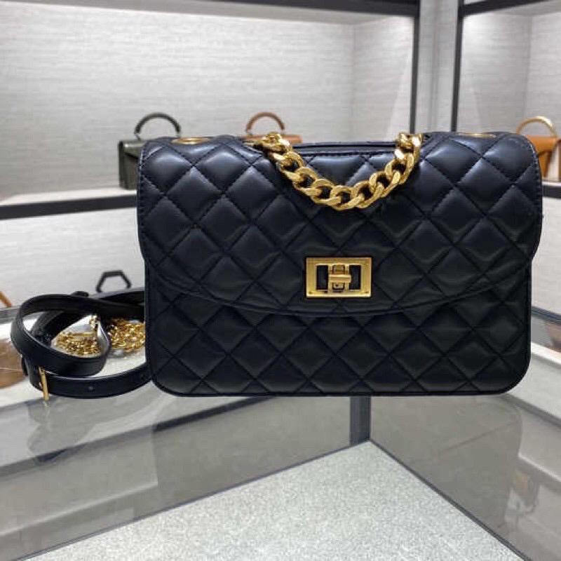 Charles Keith Quilted Double Flap Sling Shoulder Bag CNK L919