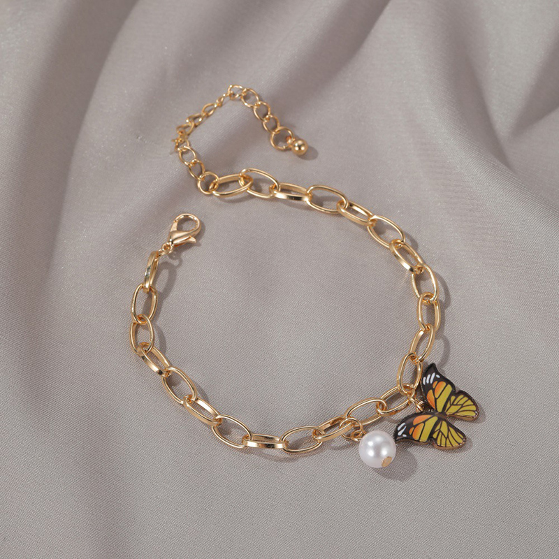 Ins Dreamy Color Butterfly Bracelet Summer Creative Temperament Pearl Thick Chain Bracelet