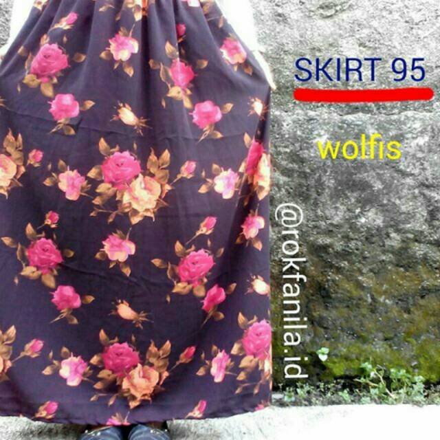 Rok Panjang Wolfis Motif Shabby Chic Bunga Vintage Cantik_Skirt 95 Rokfanila