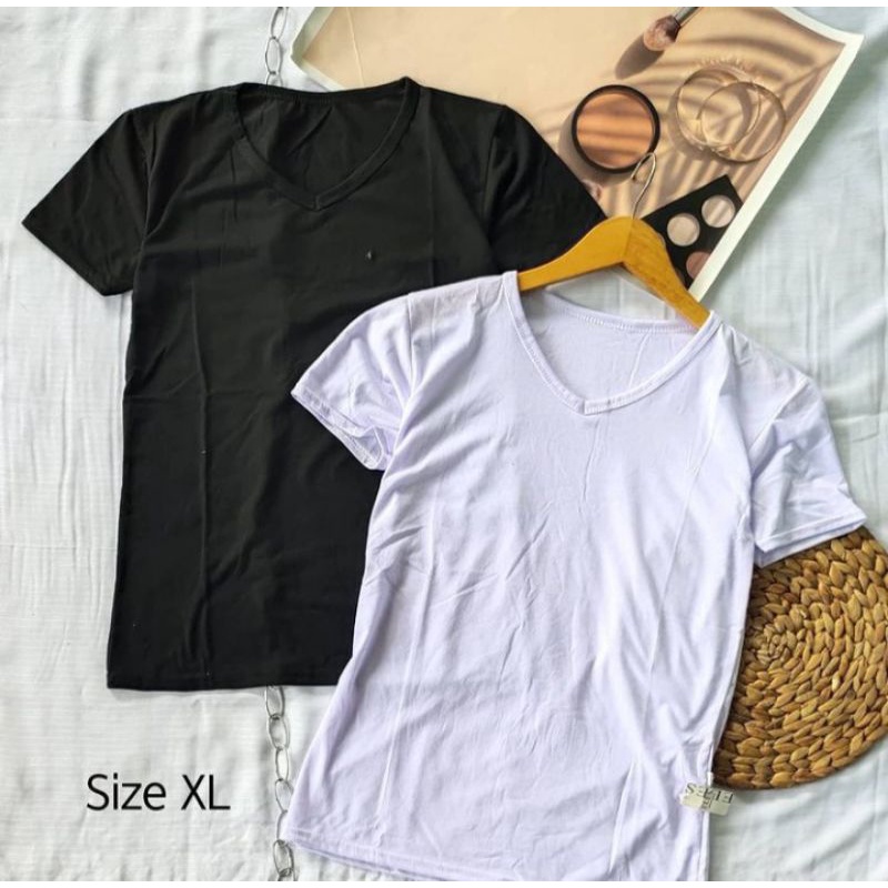 Kaos Belle KW Pendek/Kaos Wanita V neck/Kaos Belle Hitam Putih