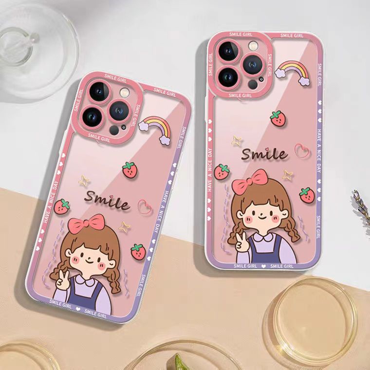 Soft Case TPU Silikon Transparan Motif Gadis Lucu Untuk IPhone 14 13 12 Pro Max 11 8 7 6S 14 Plus XS XR X