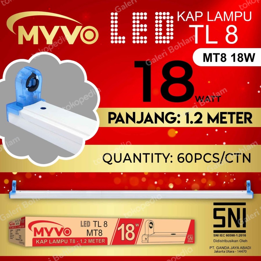 Lampu Led T8 MYVO 18 Watt 18W Tube Lamp Hemat Energi Star Putih