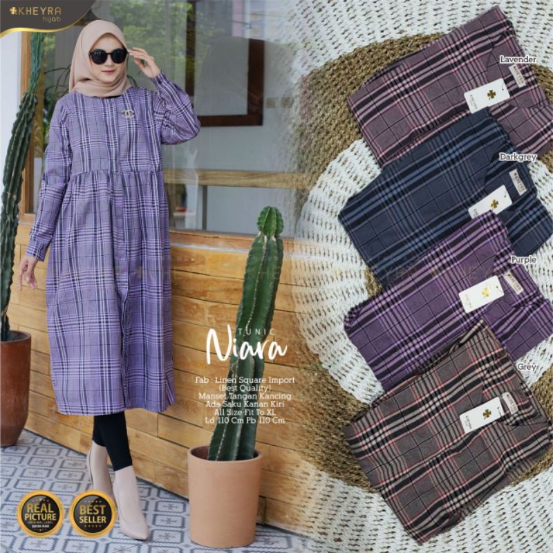 NIARA TUNIK LINEN SQUARE IMPORT MOTIF KOTAK BY KHEYRA